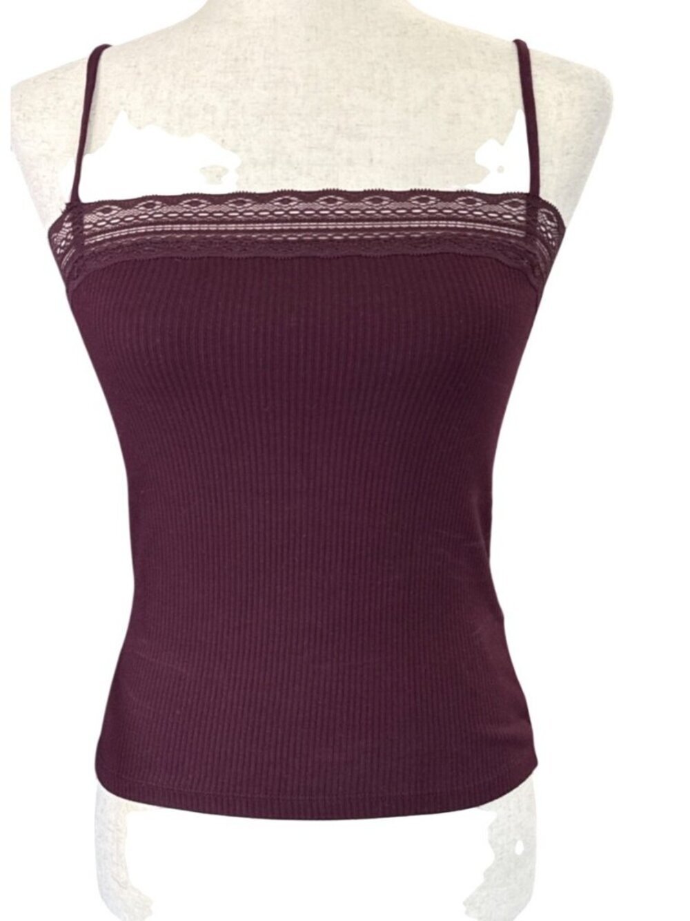 Madewell Women Lace-Trim Square-Neck Tank~Size M~Dark Pomegranate Cami NWT L7 19 - Picture 3 of 9